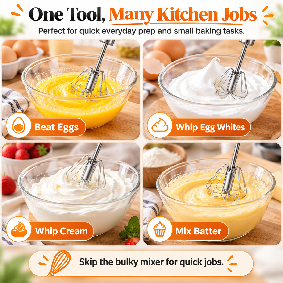 🥚 AA Food-Grade Stainless Steel Hand-Push Rotary Whisk ✨
