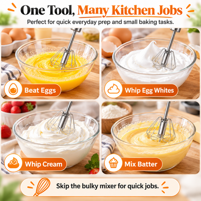 🥚 AA Food-Grade Stainless Steel Hand-Push Rotary Whisk ✨