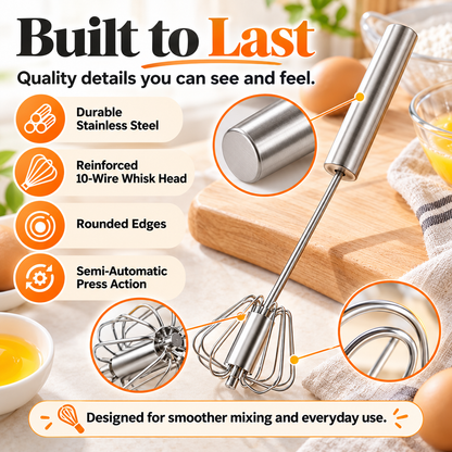 🥚 AA Food-Grade Stainless Steel Hand-Push Rotary Whisk ✨