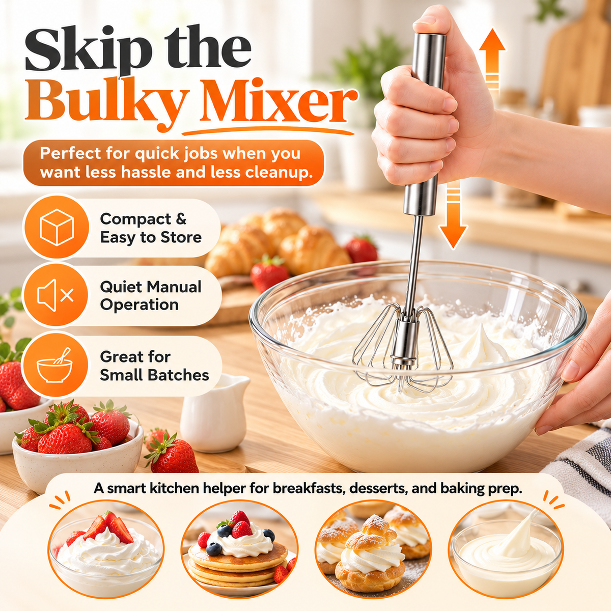 🥚 AA Food-Grade Stainless Steel Hand-Push Rotary Whisk ✨