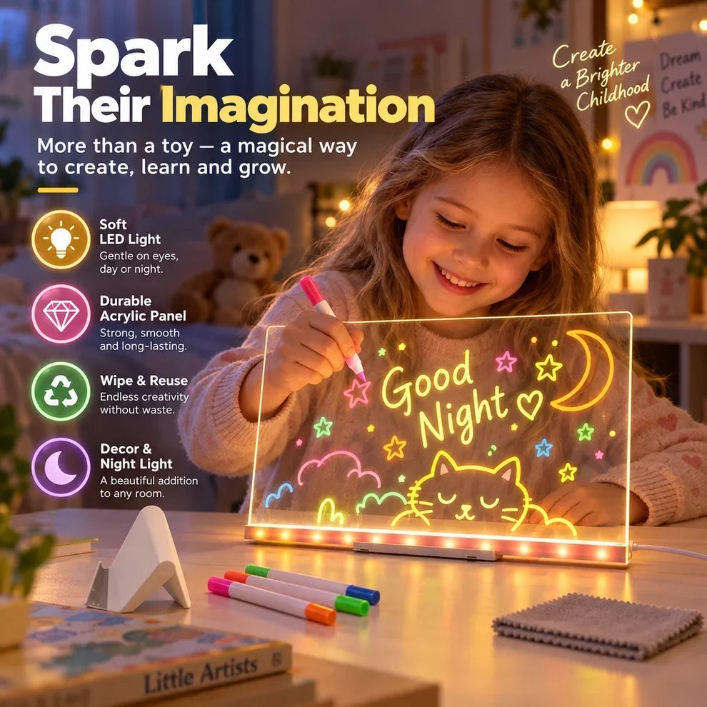 🎨LED Glow Drawing Board ✨ Unleash Your Child’s Imagination | Erasable & Reusable, Perfect Christmas Gift